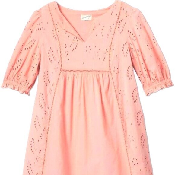 Universal Thread Dresses & Skirts - Soft Cotton Pastel Eyelet Boho Milkmaid Knee-Length Dress Peachy Pink Sz. L